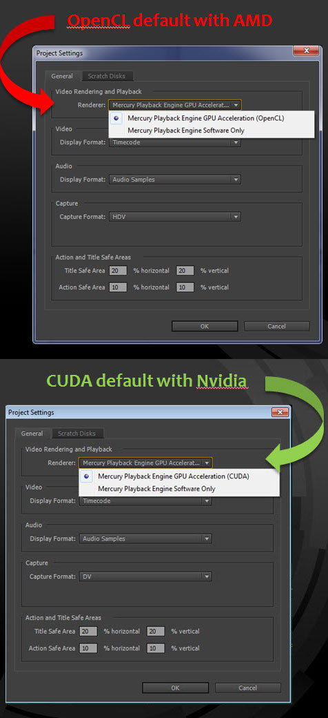 The program automatically loaded the OpenCL option; the competitor has the CUDA option