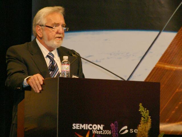 LogicVision president and CEO Jim Healy speaking at SEMICON West 2006