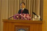 Shuji Nakamura, winner of 2014 Nobel Prize in Physics, delivers a speech in Taipei