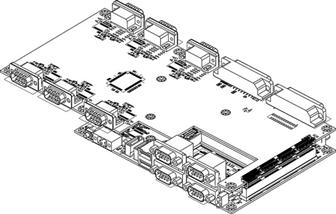 A technical drawing of Em-ITX board and expansion module