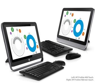 HP ProOne 400 AiO touch (left) and non-touch (right) all-in-one PCs