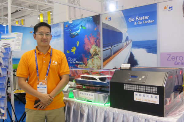 Mark Huang, General Manager of YC Synergy, unveils the company's latest fuel cell system at the Taiwan International Boat Show