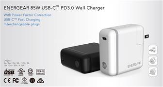 Energear 85W USB-C PD3.0 Wall Charger with interchangeable plugs