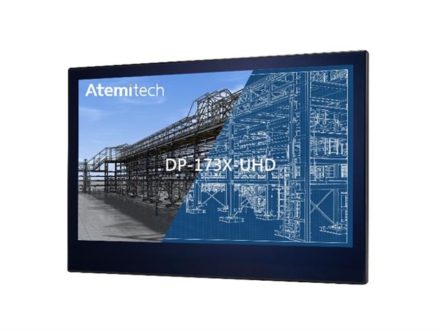 The Atemitech DP-173X-UHD industrial touch monitor.