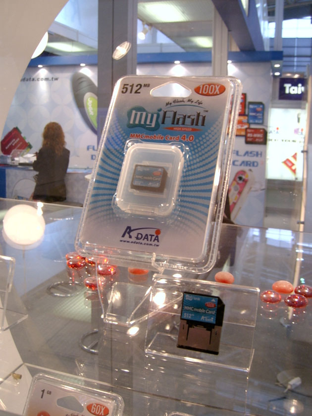 A-Data MyFlash 512MB MMCmobile card at CeBIT 2005.