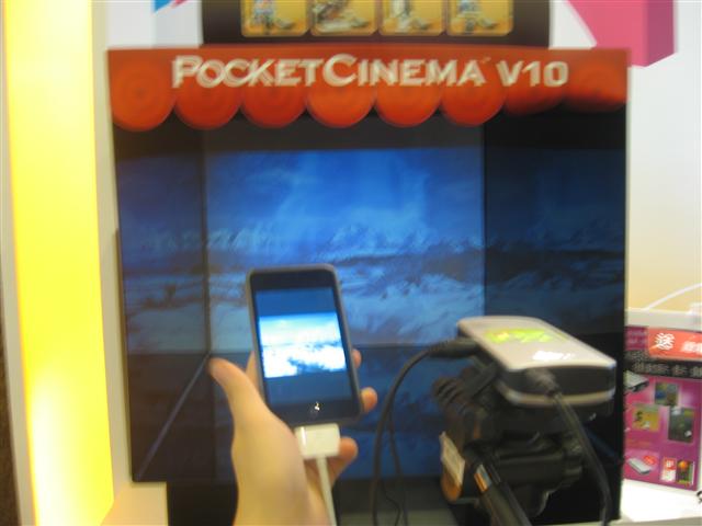 Aiptek PocketCinema V10 connected to iPod Touch