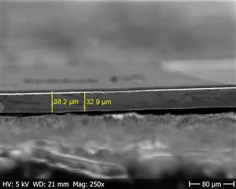 Tilted side view of the capacitor die incl. Height markings